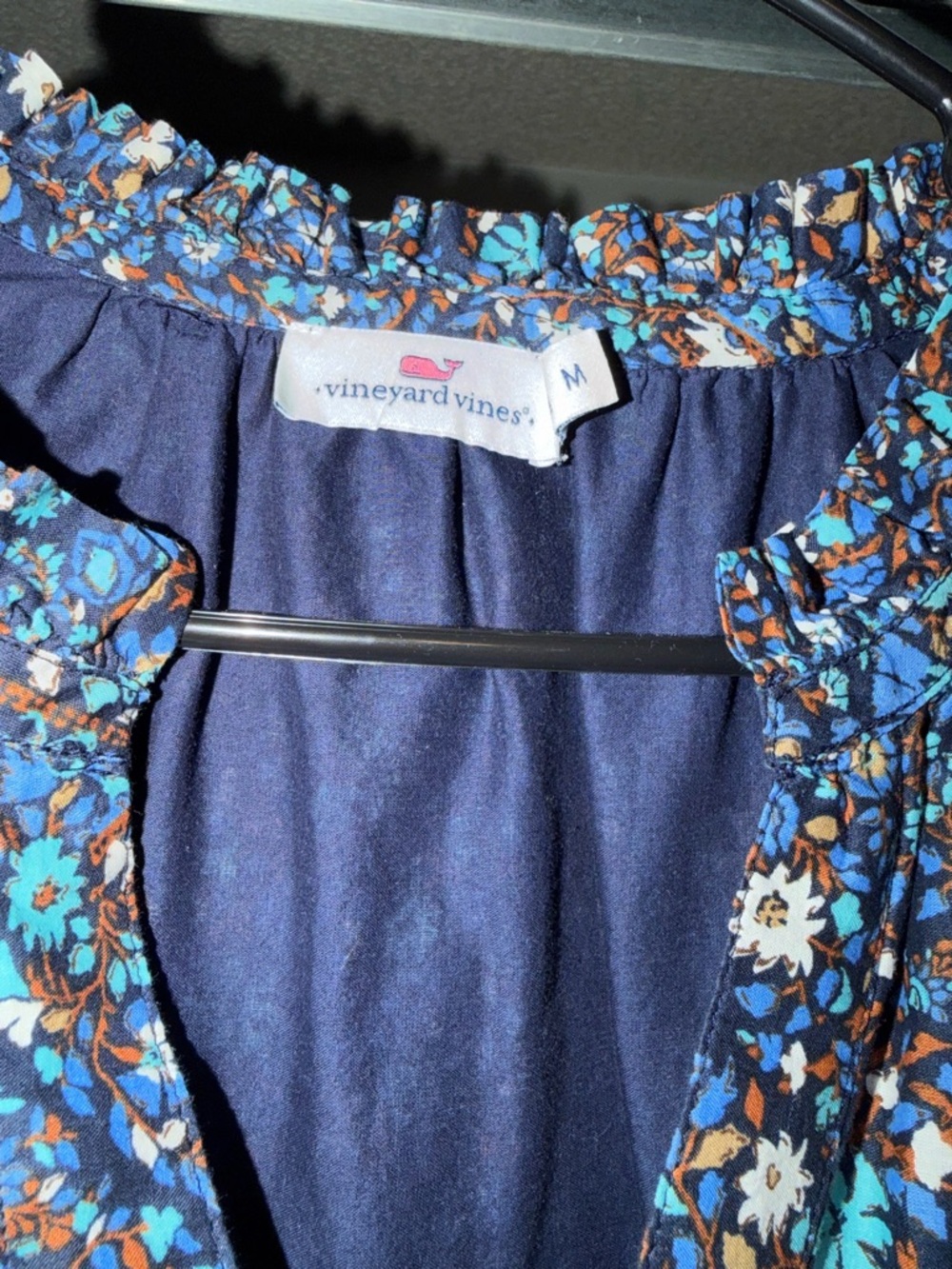 Vineyard Vines Navy Floral Ruffle Neck dress